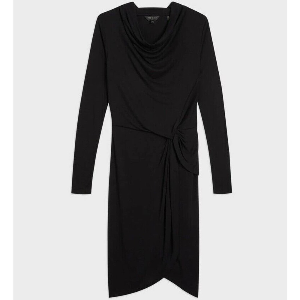 Ted Baker Neyda Dress Womens 6 US 14 Black Jersey Drape Long Sleeve